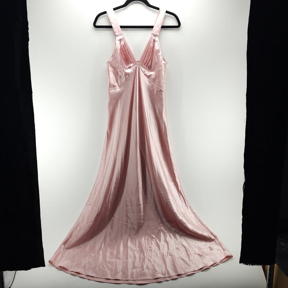 Fredericks Of Hollywood Slip Dress Nightgown Satin Pink Sleeveless Long Medium